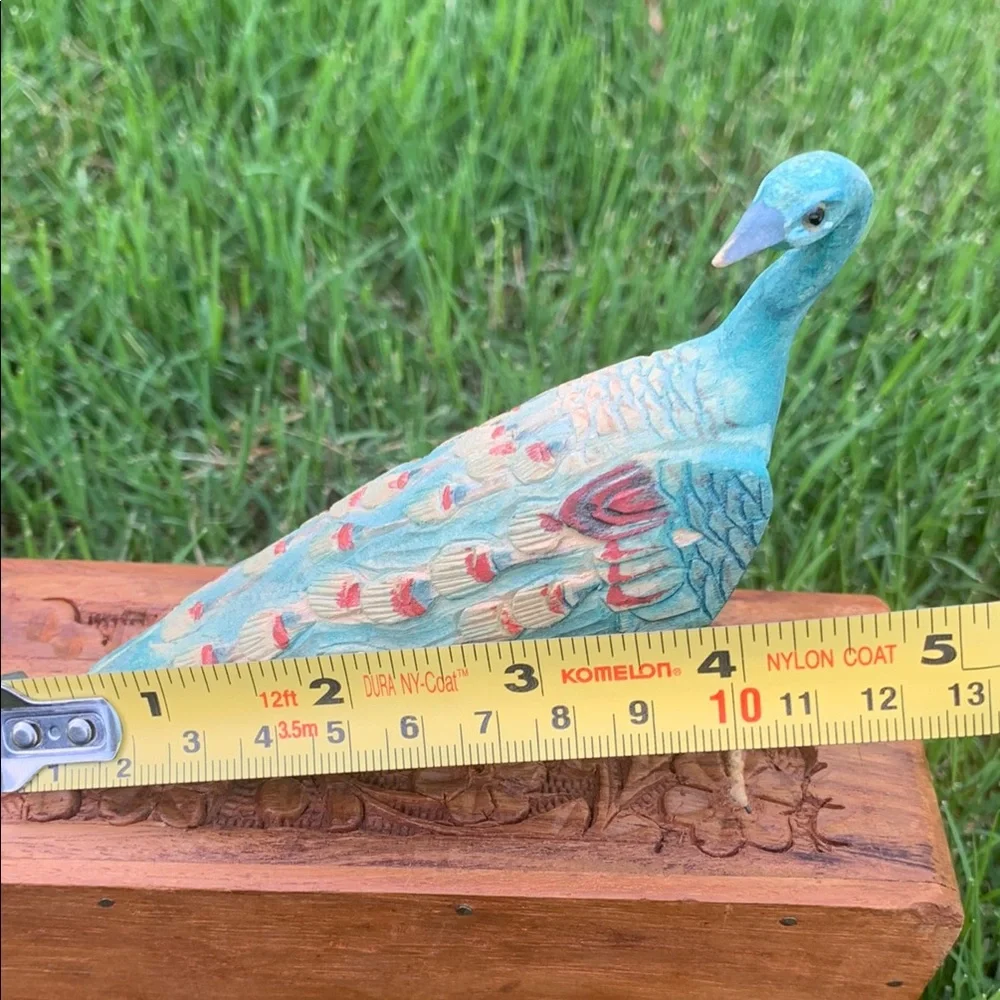 Bird Carved Colorful Wood Peacock Bird Figurine Vintage Decor